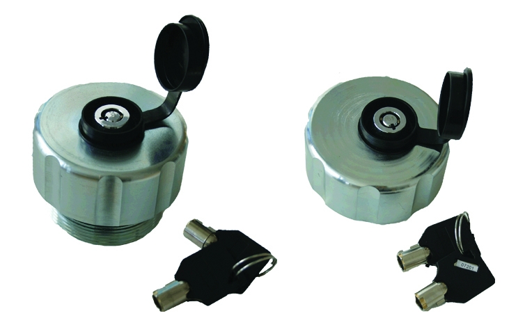 Thermal Relief Spin-Secure Locking Fill Cap and Adaptor